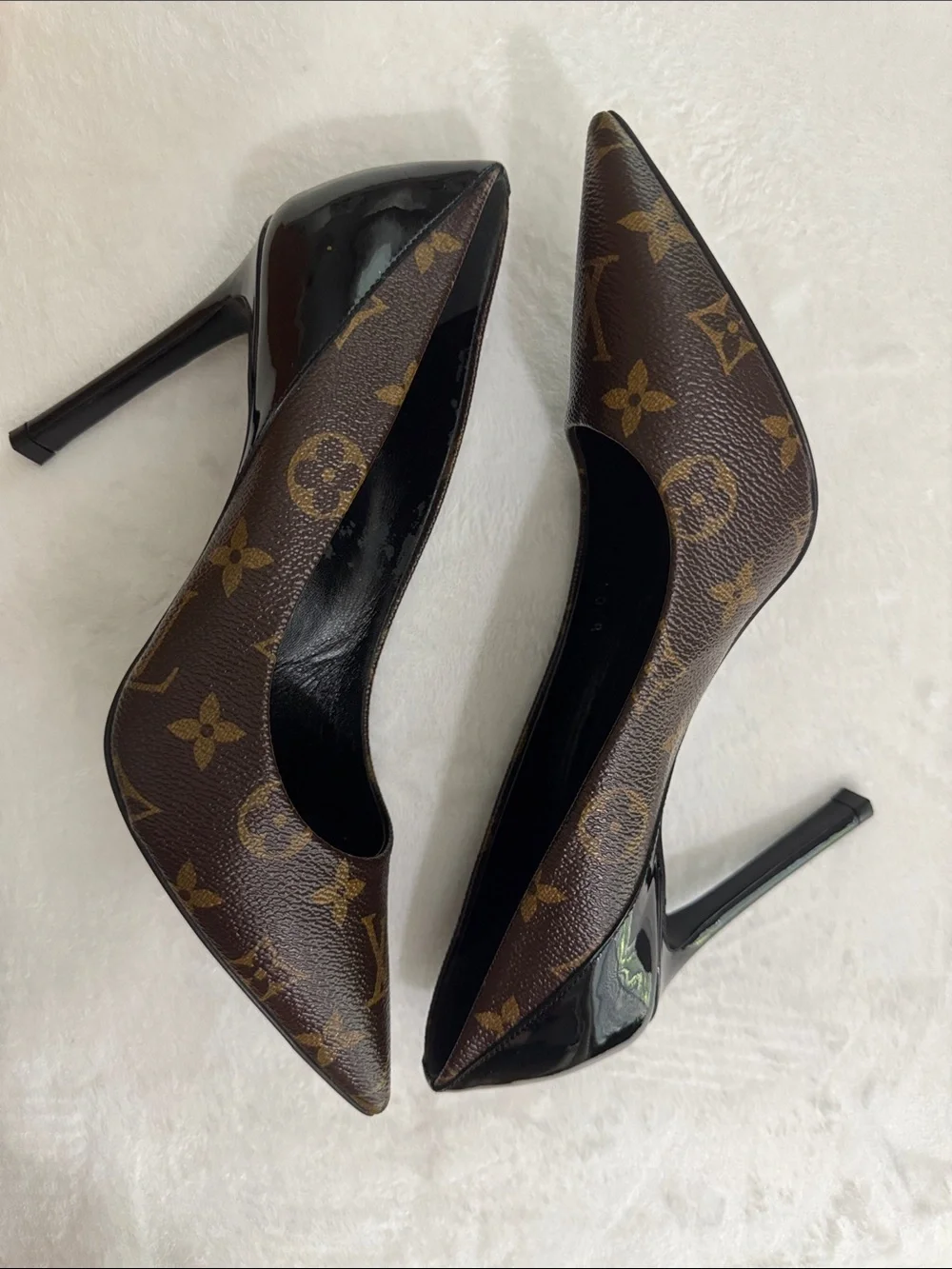 Louis Vuitton Monogram Cherie Pumps Black Brown Monogram Pointed-Toe Pumps Sz 38